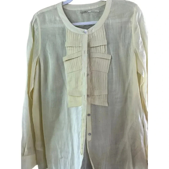 Max Studio Women's Ramie Cream Long Sleeves Button Down Shirt Size Large - Picture 1 of 8